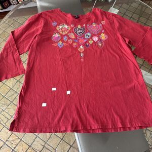 Sabaku Artwear FLAW Womens Top T Shirt XL Red Heart Floral Cotton Long Sleeve